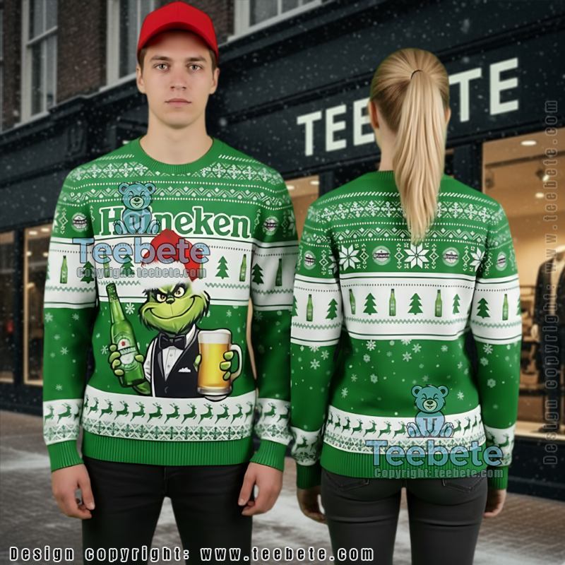 Heineken Grinch Ugly Christmas Sweater Funny Holiday