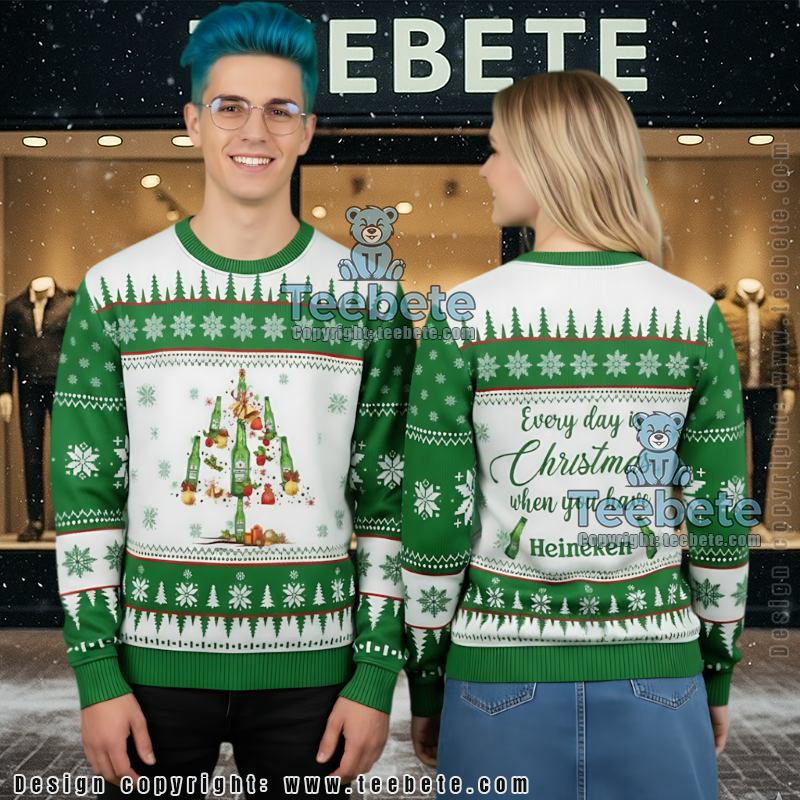 Heineken Ugly Christmas Sweater Beer Tree Christmas Day Quote Gift