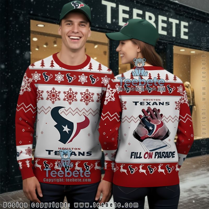 Houston Texans Bulls On Parade Ugly Christmas Sweater Funny Red White