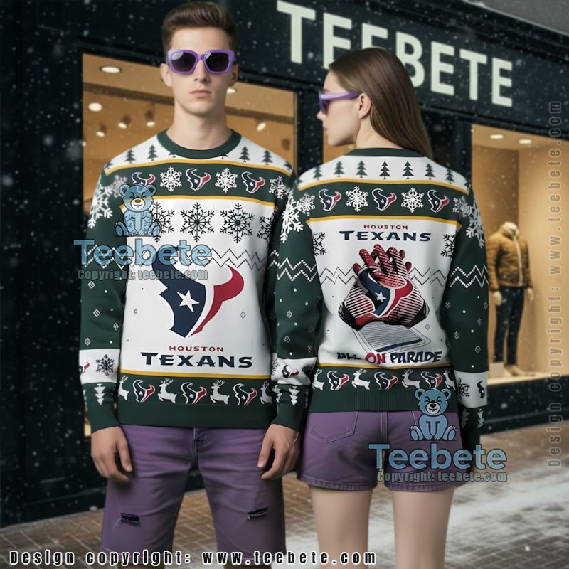 Houston Texans Bulls On Parade Ugly Christmas Sweater Mens Green White