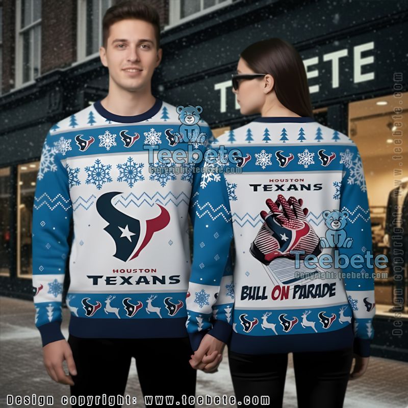 Houston Texans Bulls On Parade Ugly Christmas Sweater Funny Red White