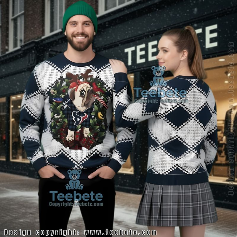 Houston Texans Pub Dog Christmas Wreath Ugly Sweater Party Version 2 Houston Texans Pub Dog Christmas Wreath Ugly Sweater Party Version 2