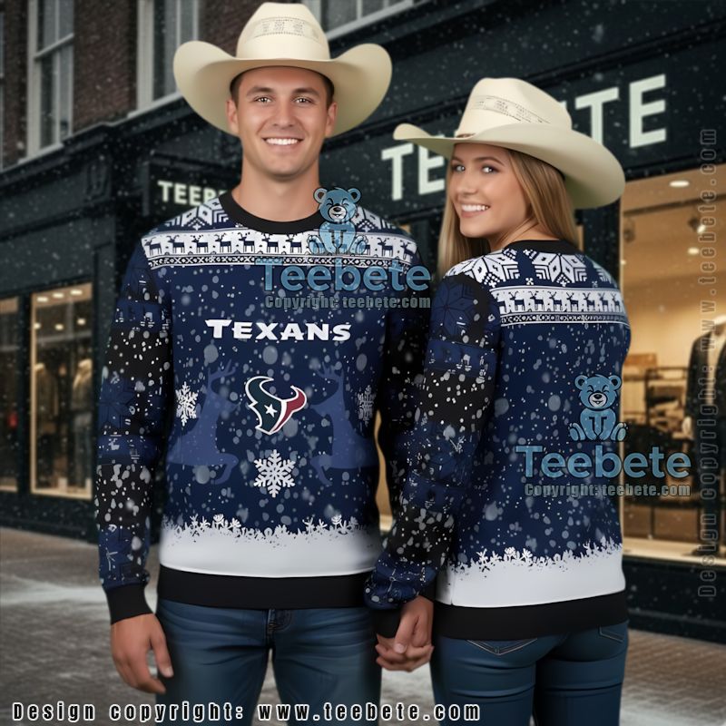 Houston Texans Reindeer Ugly Christmas Sweater Blue