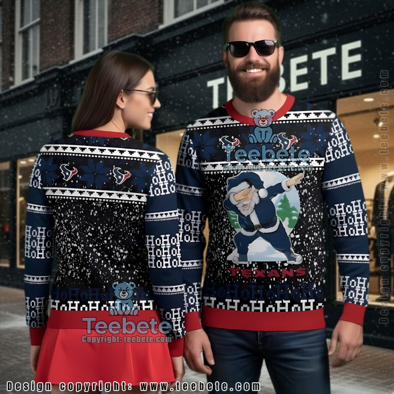 Houston Texans Santa Claus Ho Ho Ho Ugly Christmas Sweater Cheap Blue Red