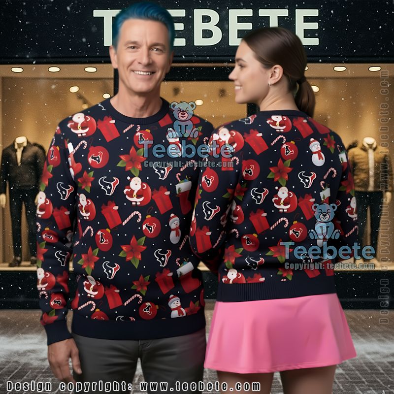 Houston Texans Santa Claus Snowman Ugly Christmas Sweater Family Black Red