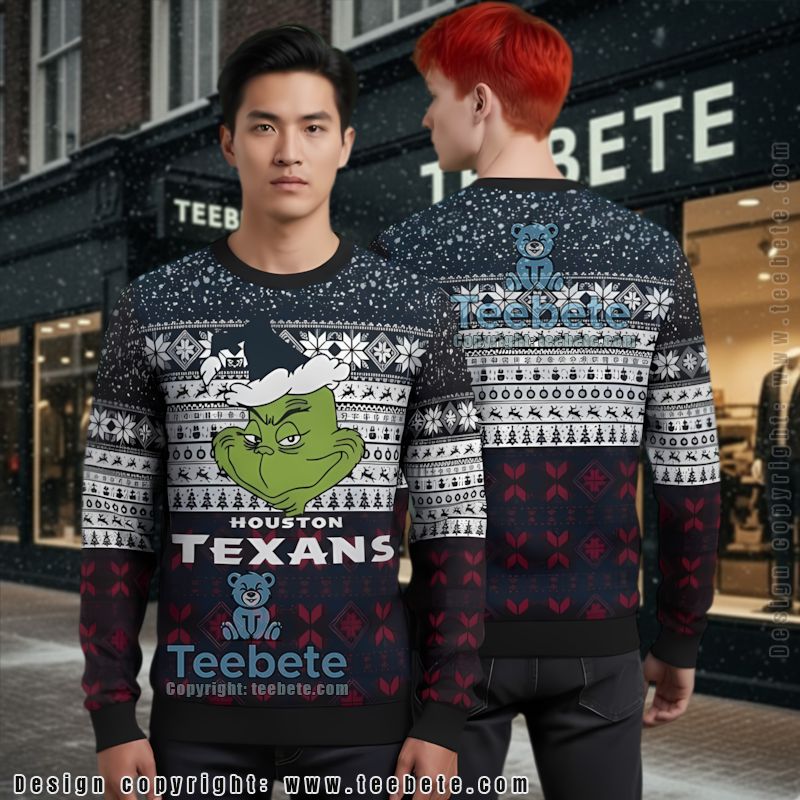Houston Texans Santa Grinch Ugly Christmas Sweater Black Red