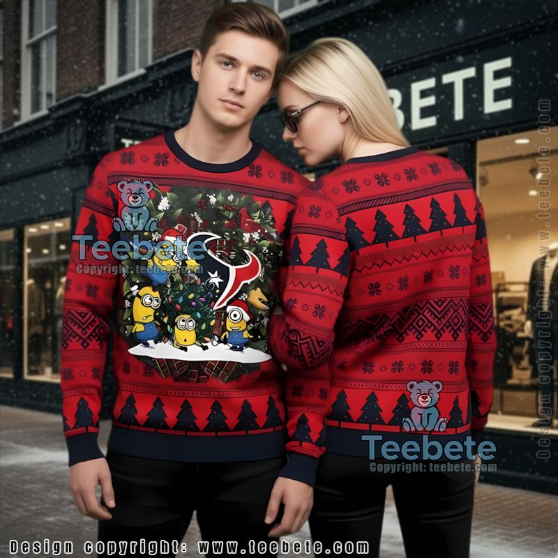 Houston Texans Santa Minion Ugly Christmas Sweater Cheap Red Black