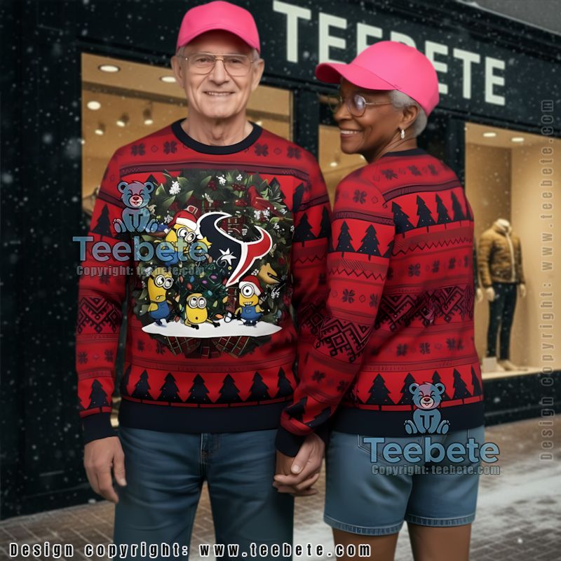 Houston Texans Santa Minion Ugly Christmas Sweater Cheap Red Black Houston Texans Santa Minion Ugly Christmas Sweater Cheap Red Black