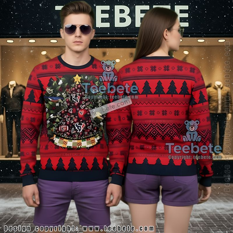 Houston Texans Tree Ball Ugly Christmas Sweater Best Red Black