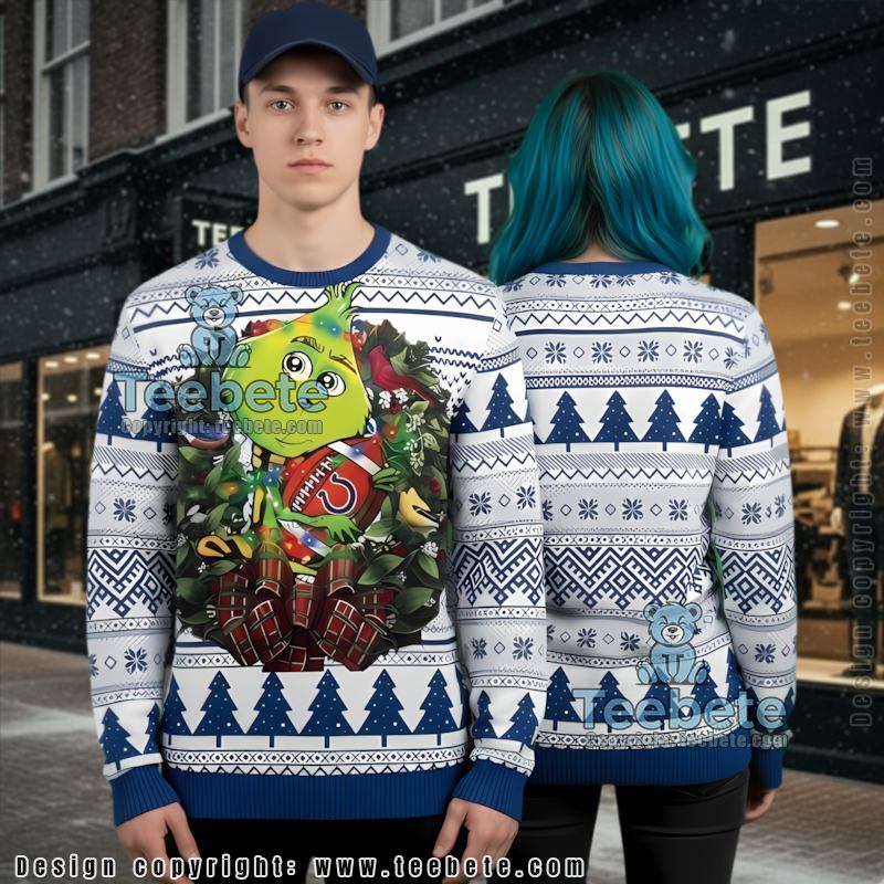 Indianapolis Colts Baby Grinch Hug Ball Naughty Ugly Sweater Blue