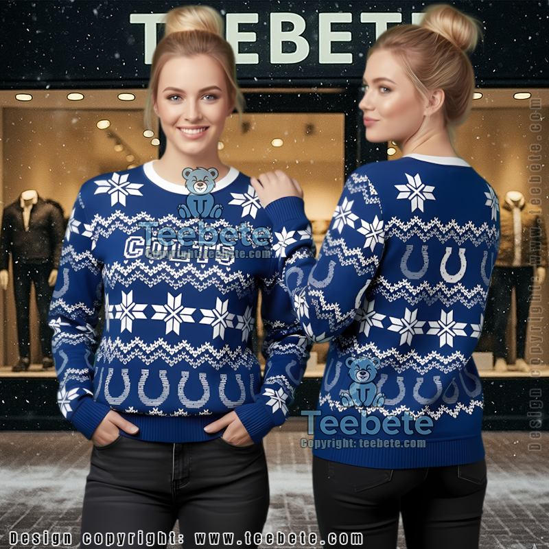 Indianapolis Colts Logo Santa Hat Couples Ugly Christmas Sweaters Blue