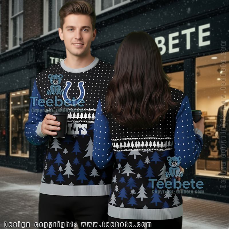 Indianapolis Colts Christmas Wreath Pug Dog Most Ugly Christmas Sweater Blue