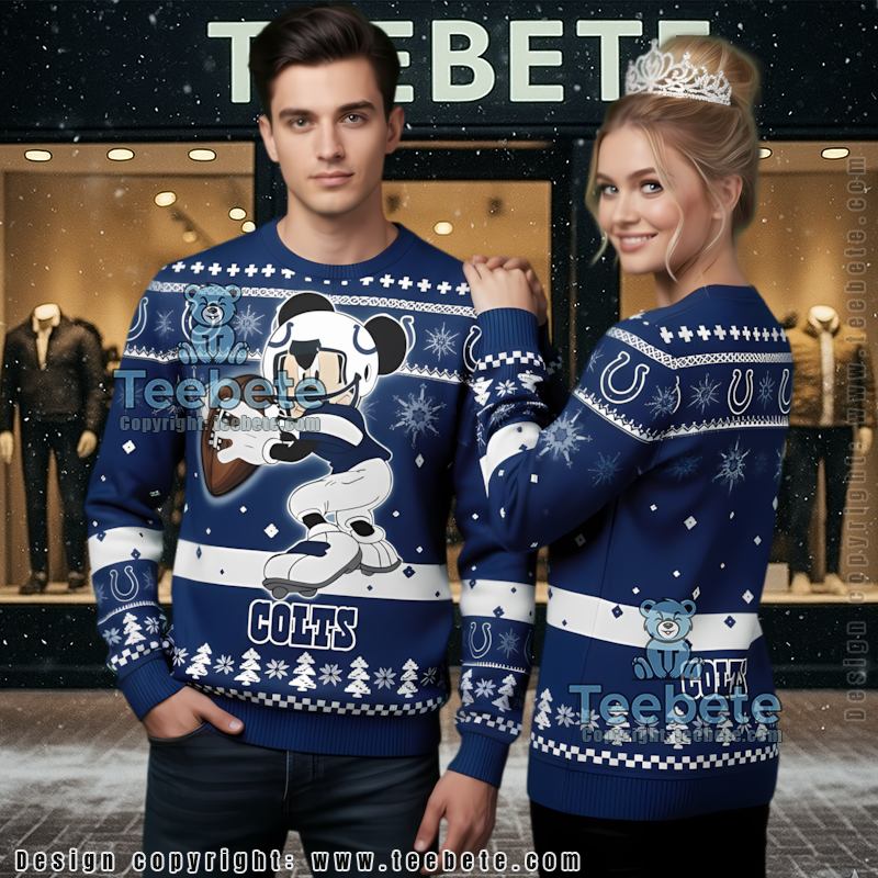 Indianapolis Colts Mickey Player Mens Ugly Sweaters For Christmas Blue