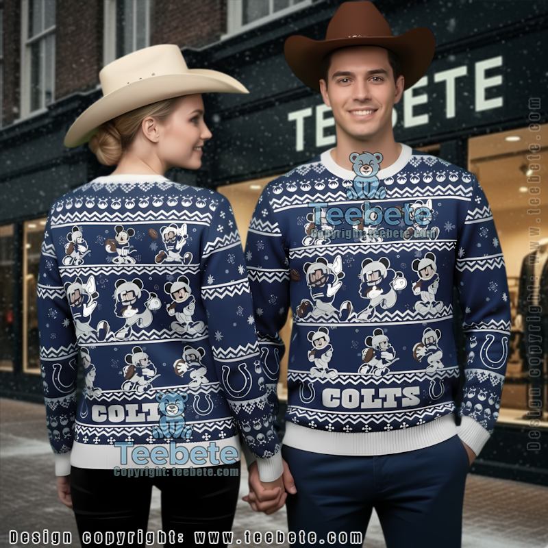 Indianapolis Colts Mickey Player Womens Ugly Xmas Sweater Blue Indianapolis Colts Mickey Player Womens Ugly Xmas Sweater Blue