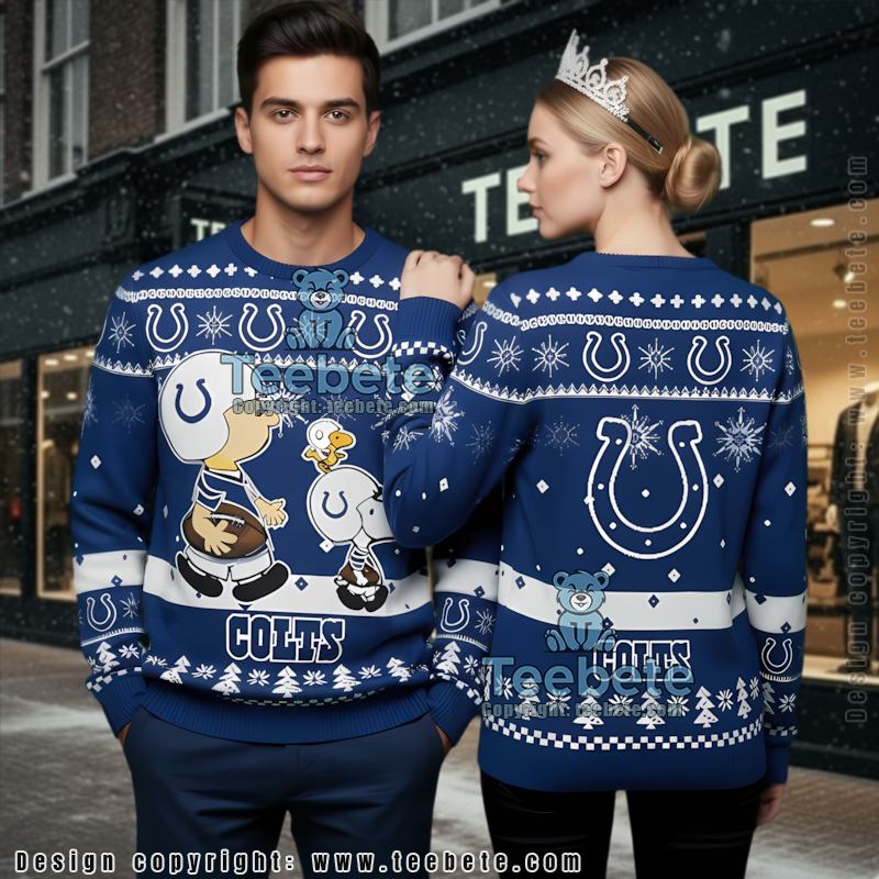 Indianapolis Colts Peanuts Charlie Brown Snoopy Ugly Sweater Christmas Party Blue