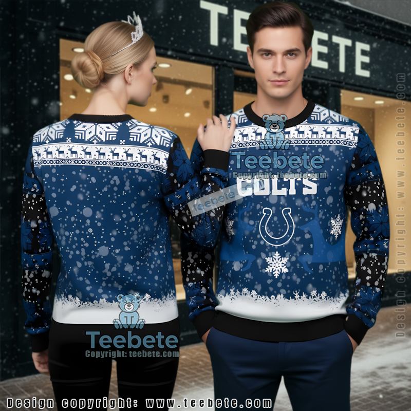 Indianapolis Colts Reindeer Snowflakes Naughty Ugly Sweater Blue