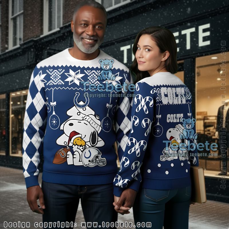 Indianapolis Colts Snoopy And Woodstock Cheap Ugly Christmas Sweater Blue