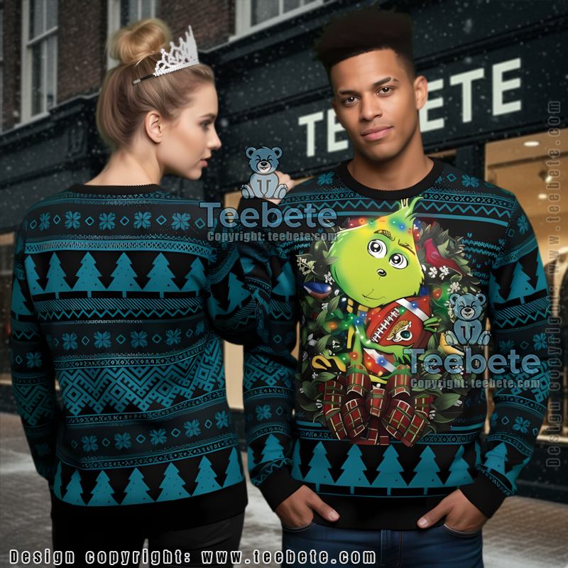 Jacksonville Jaguars Baby Grinch Christmas Wreath Mens Ugly Sweaters Blue