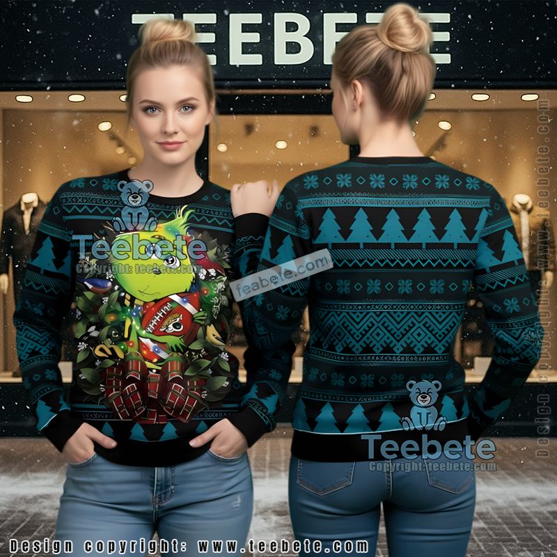 Jacksonville Jaguars Baby Grinch Christmas Wreath Mens Ugly Sweaters Blue Jacksonville Jaguars Baby Grinch Christmas Wreath Mens Ugly Sweaters Blue