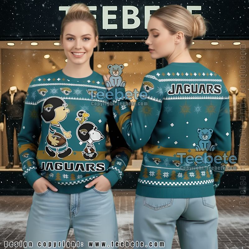 Jacksonville Jaguars Snoopy Charlie Brown Ugly Christmas Sweater Mens Green