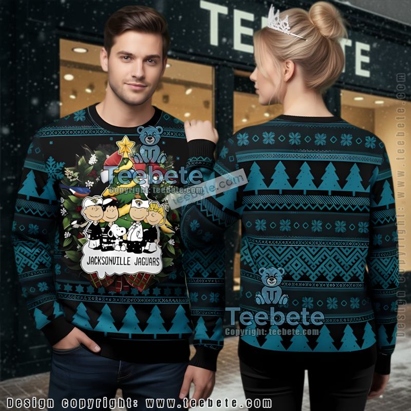 Jacksonville Jaguars Snoopy Charlie Brown Ugly Christmas Sweatshirt Womens Black