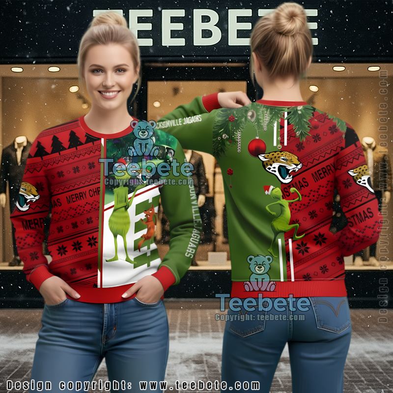 Jacksonville Jaguars The Grinch And Dog Max Ugly Christmas Sweaters Red Family