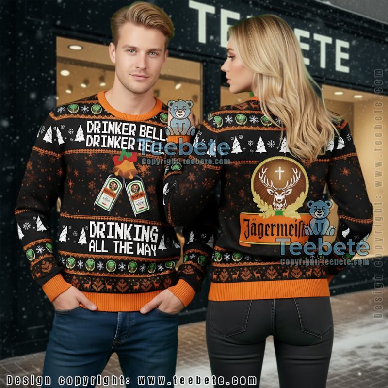 Jagermeister Ugly Christmas Sweater Drinker Bells Drinking All The Way