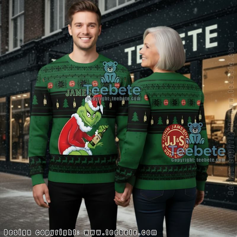 Jameson Grinch Ugly Christmas Sweater Funny Santa Drinking