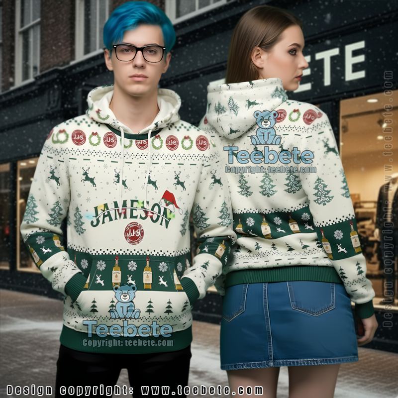 Jameson Irish Reindeer Snowy Night Ugly Christmas 3D Hoodie
