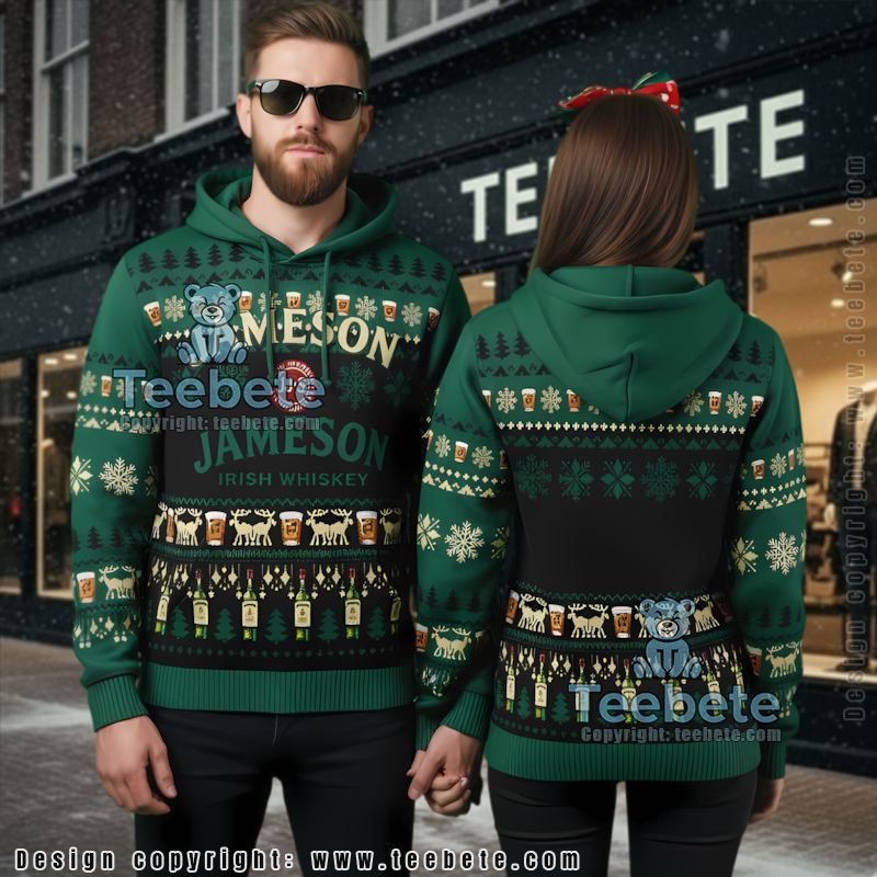 Jameson Irish Whiskey Christmas Scenes Ugly Christmas 3D Hoodie