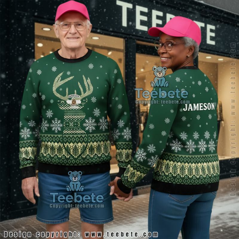 Jameson Irish Whiskey Reindeer Ugly Christmas Sweater 3D Print