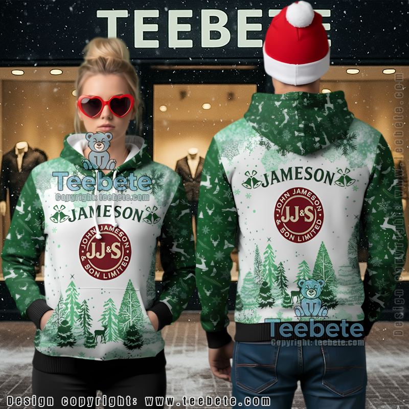 Jameson Irish Whiskey Ugly Christmas 3D Hoodie Holiday Liquor Gift