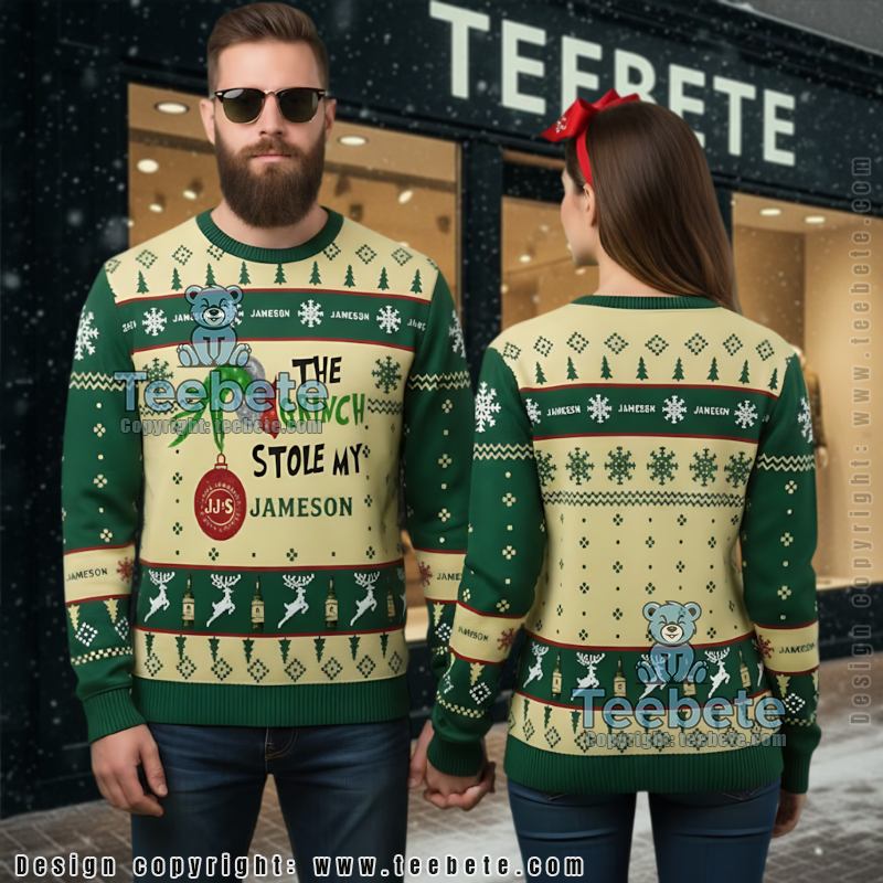 Jameson Ugly Christmas Sweater Whiskey Theme Reindeer