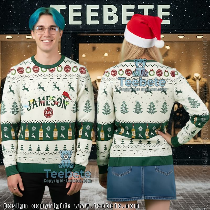 Jameson Ugly Christmas Sweater Whiskey Theme Reindeer