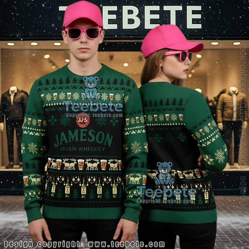 Jameson Ugly Christmas Sweater Whiskey Theme Reindeer