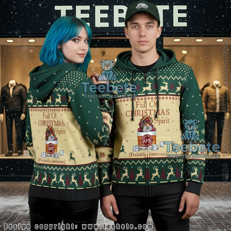 Jameson Whiskey Funny Holiday Ugly Christmas 3D Hoodie Green