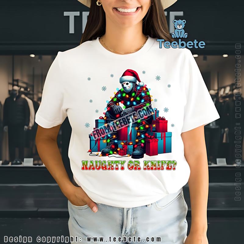 Jason Voorhees Naughty Or Knife Christmas Light Shirt