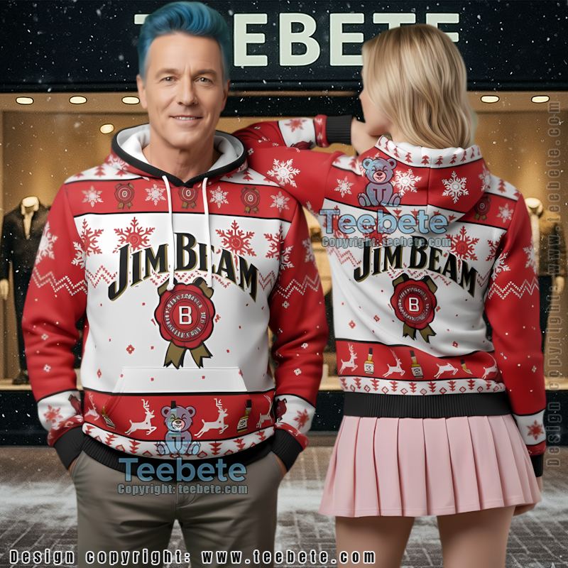 Jim Beam Bourbon Whiskey Ugly Christmas 3D Hoodie Holiday Liquor Gift