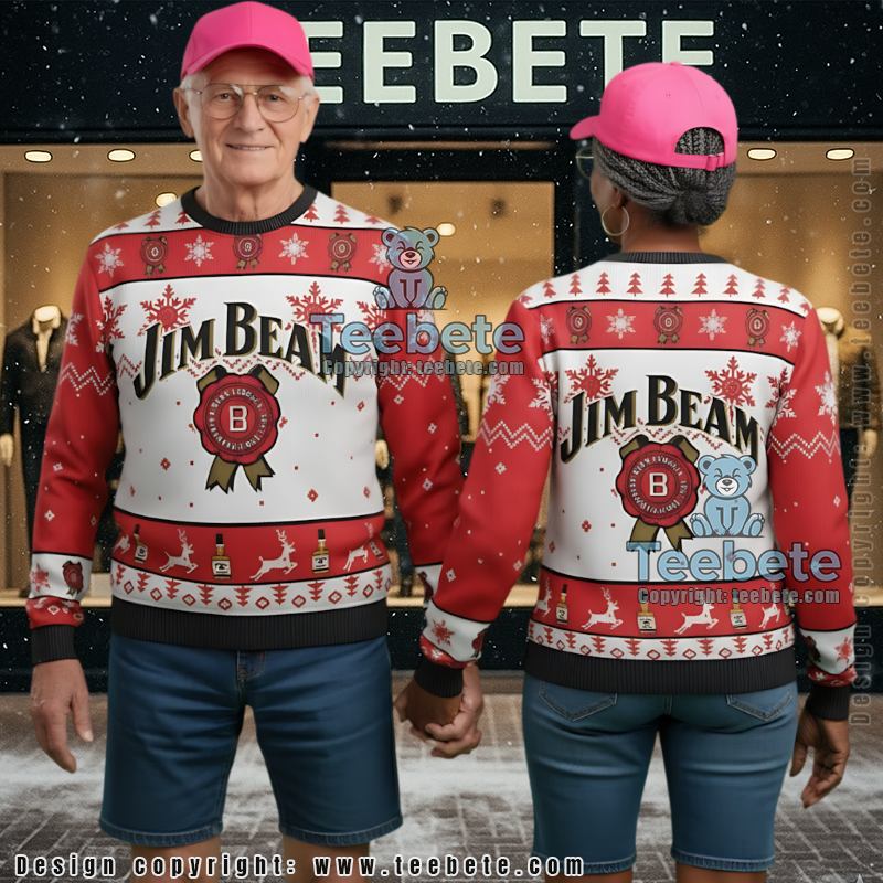 Jim Beam Ugly Christmas Sweater 3D Print Red White Party