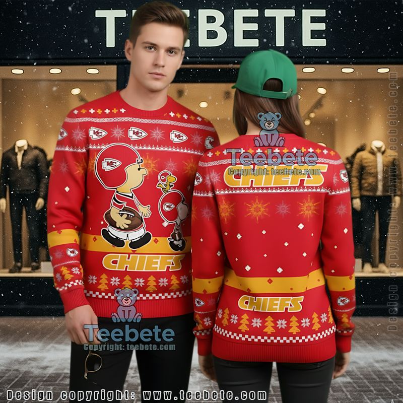 Kansas City Chiefs Charlie Brown Snoopy Ugly Cardigan Christmas Red