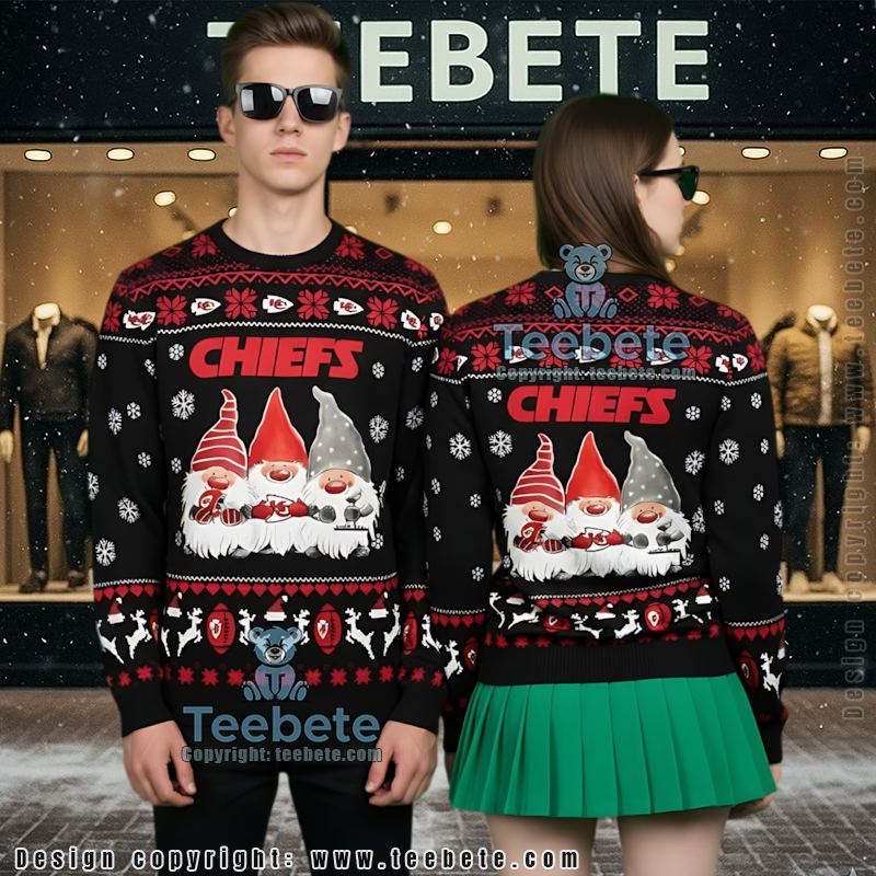 Kansas City Chiefs Christmas Gnomes Ugly Christmas Sweater Black Cheap