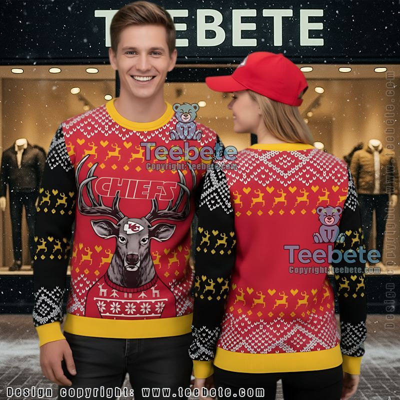 Kansas City Chiefs Christmas Reindeer Ugly Xmas Sweater Womens Red