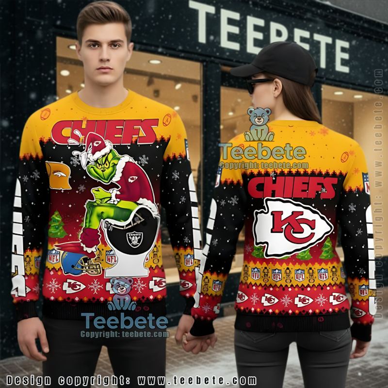Kansas City Chiefs Funny Grinch Xmas Ugly Christmas Sweaters Vintage Red