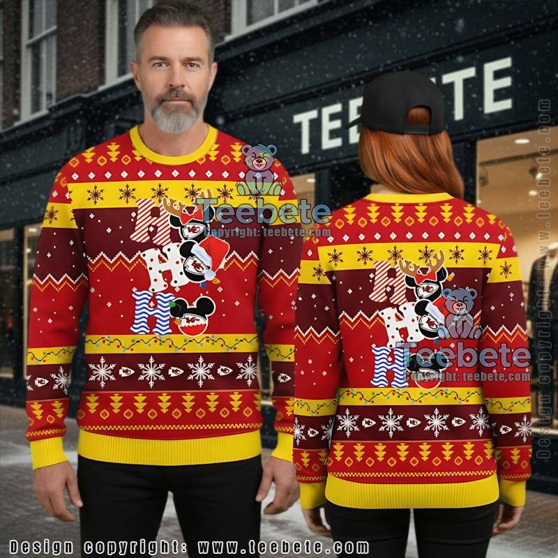 Kansas City Chiefs Ho Ho Ho Mickey Mouse Ugly Christmas Sweaters Family Red