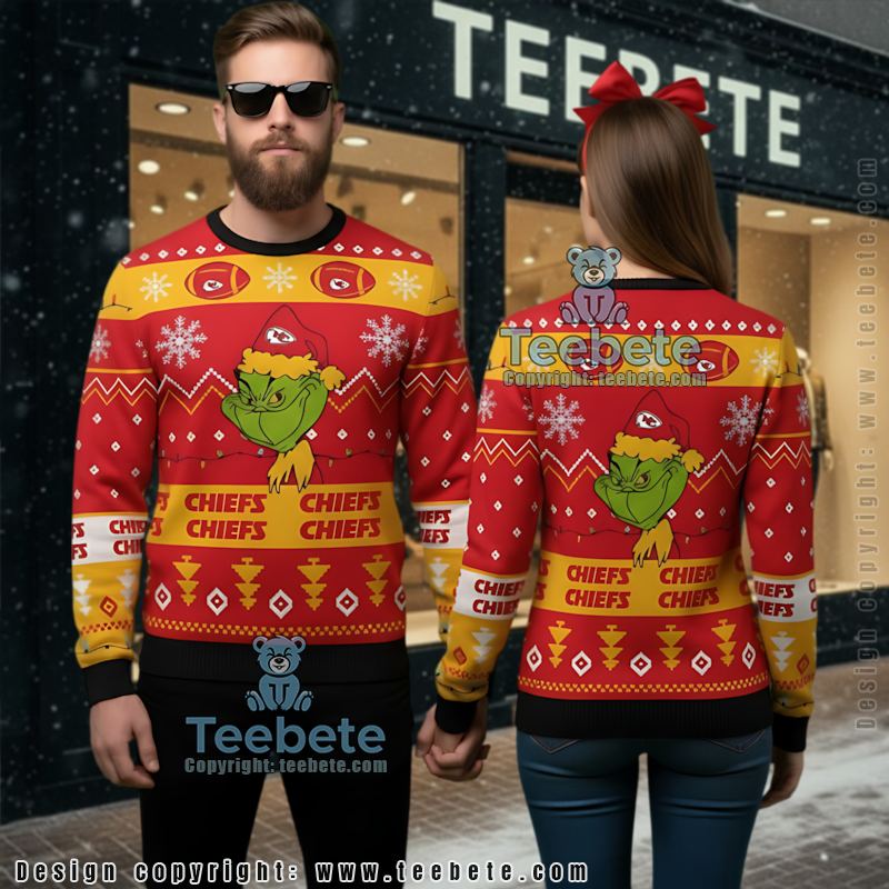 Kansas City Chiefs Merry Grinchmas Ugly Cardigan Christmas Red