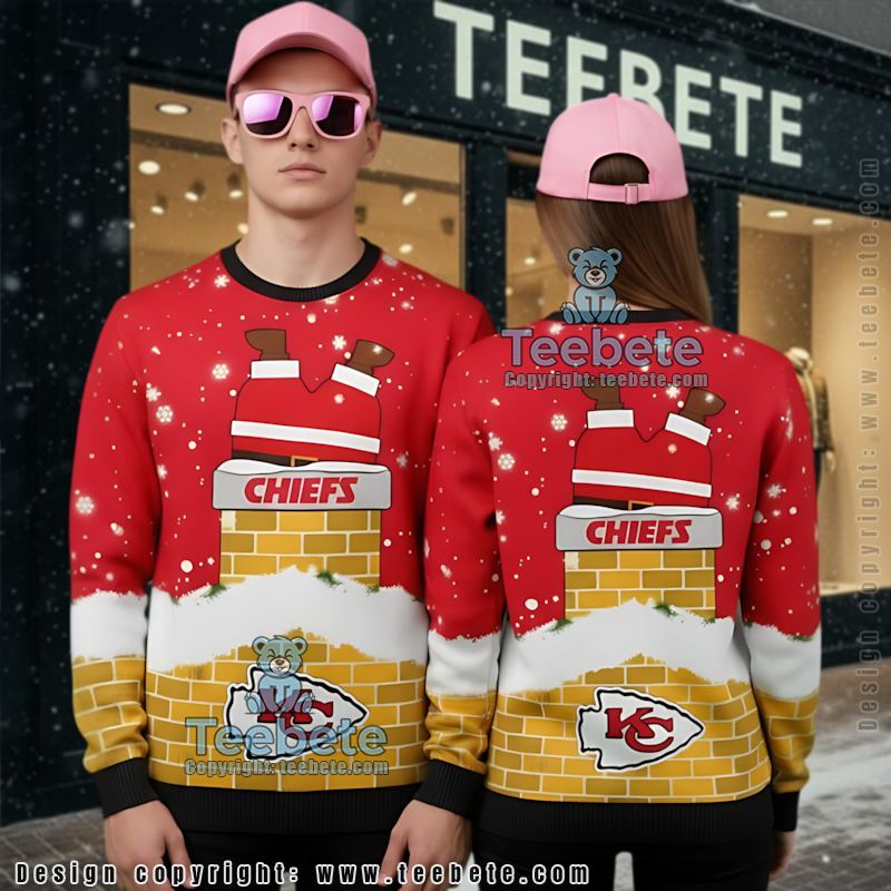 Kansas City Chiefs Santa Claus On Chimney Cute Ugly Christmas Sweater Red