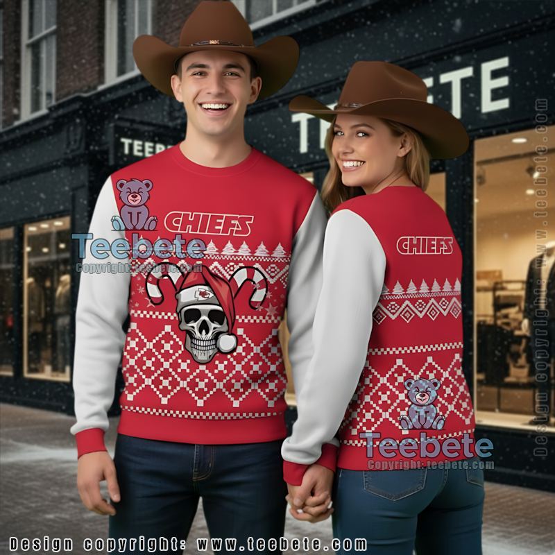 Kansas City Chiefs Skull Santa Hat Ugly Sweaters For Christmas Red Mens
