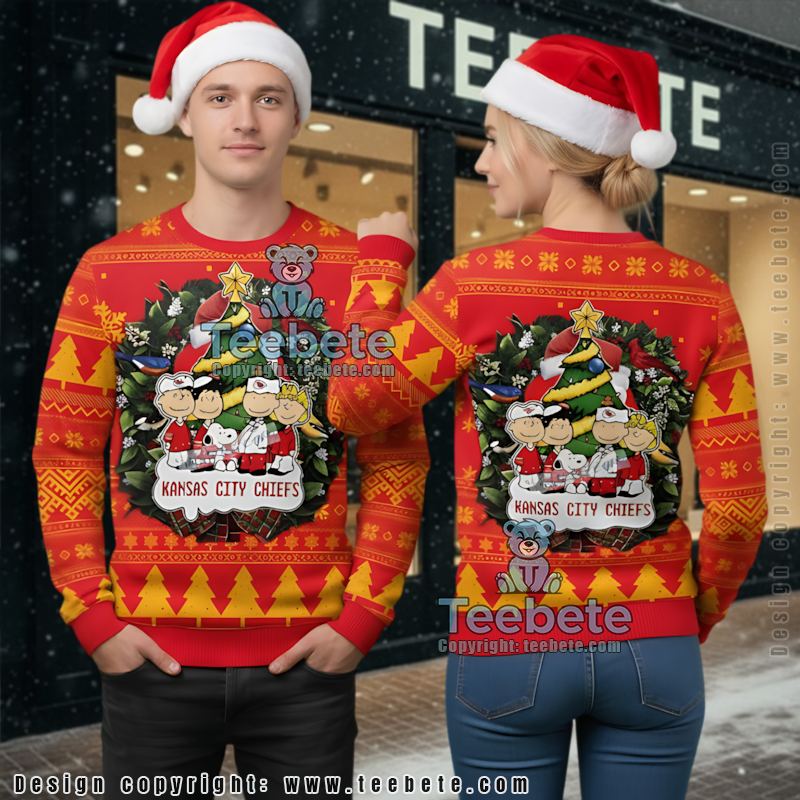 Kansas City Chiefs Snoopy Charlie Brown Xmas Ugly Christmas Sweater Cute Red