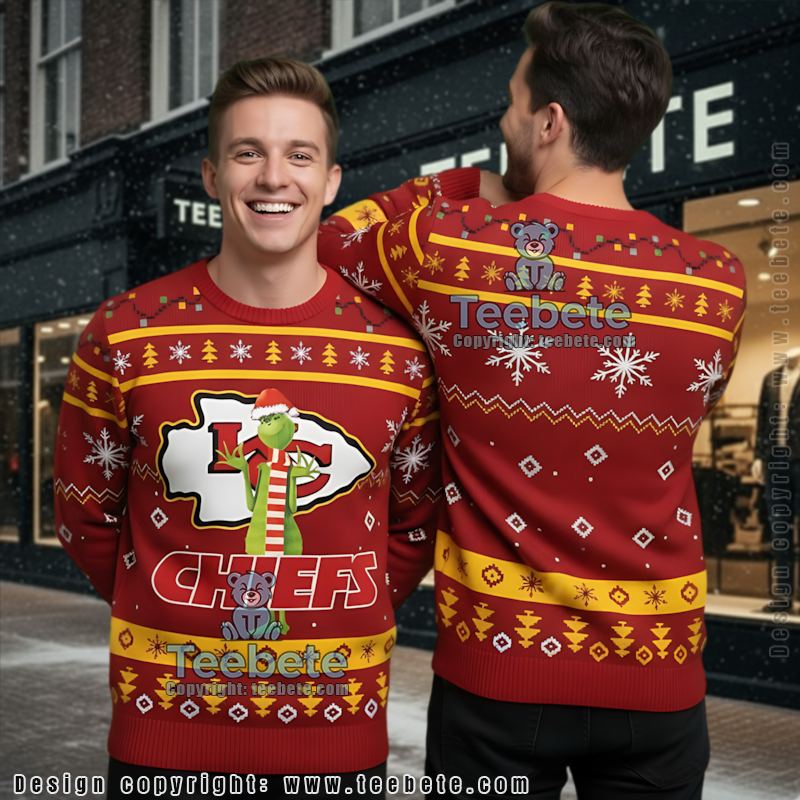 Kansas City Chiefs The Grinch Logo Ugly Christmas Sweater Adults Red