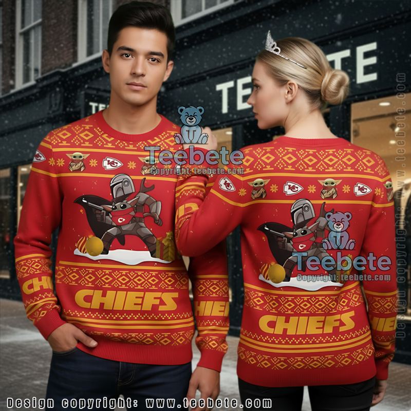 Kansas City Chiefs The Mandalorian Baby Yoda Ugly Cardigan Christmas Red